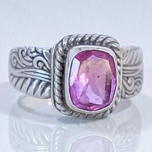 Sterling Silver Bright Pink Spinel Ring Natural Gemstone Vintage 925